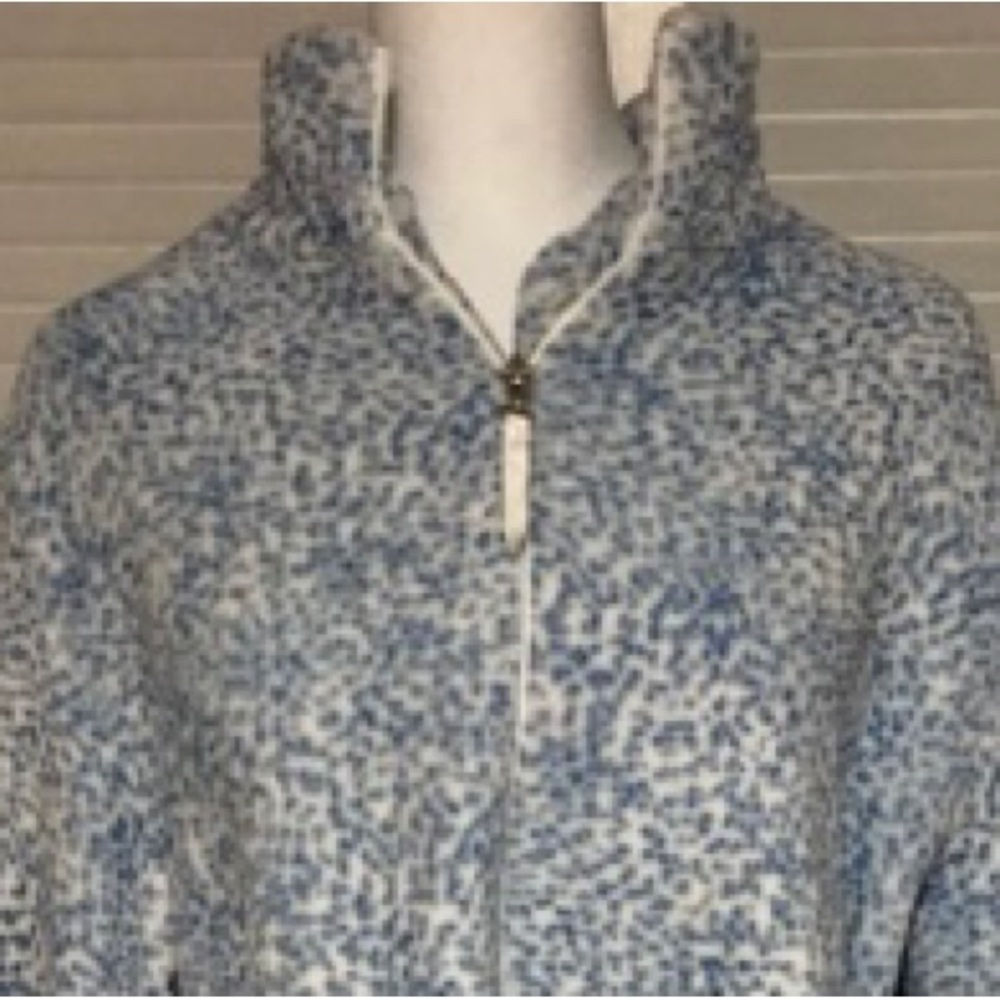 EC Oscar de la Renta Speckled Blue & White Zip-up Duster Size L/XL - Picture 10 of 14